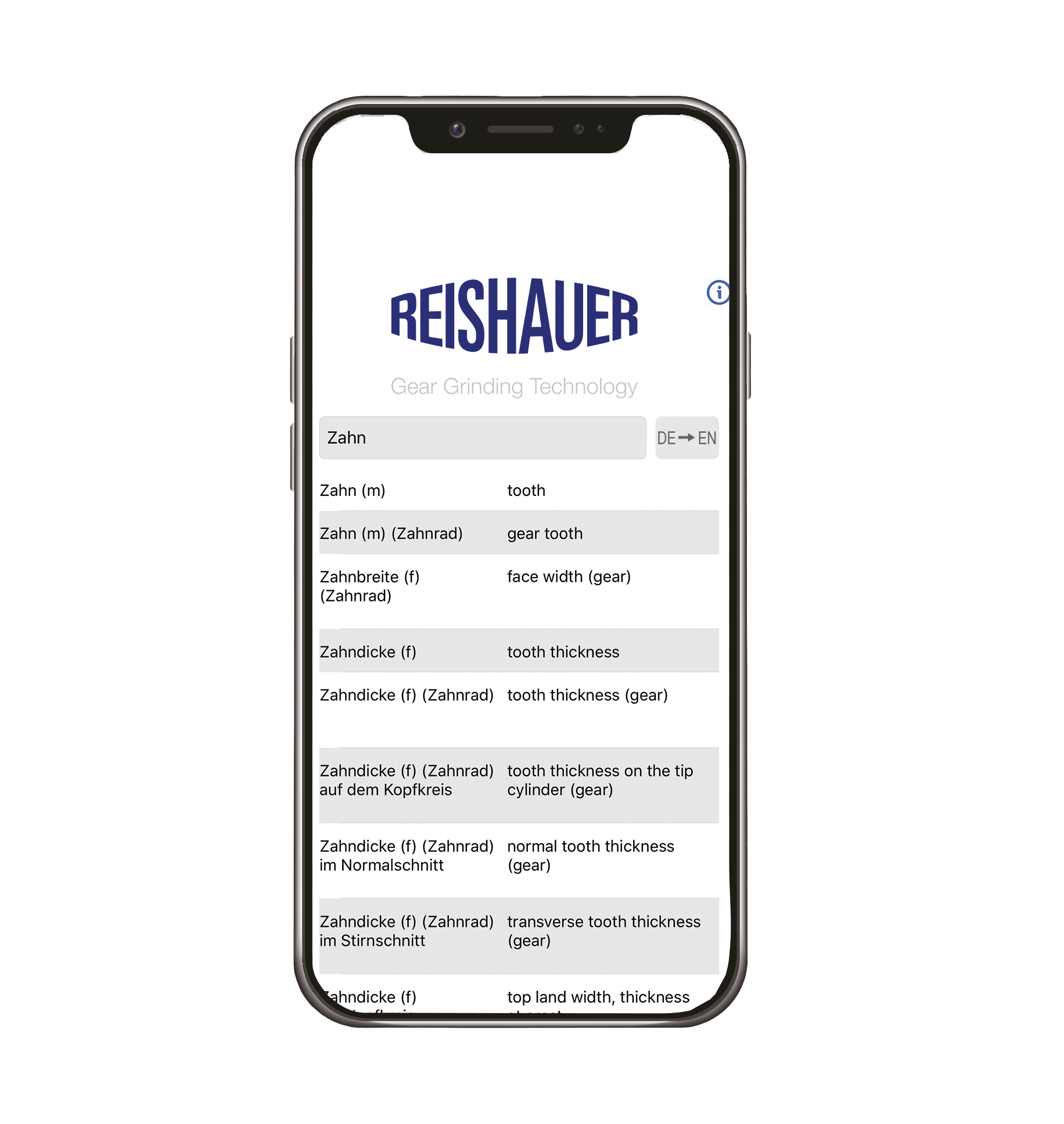 Reishauer Verzahnungswörterbuch-App Reishauer Verzahnungswörterbuch-App